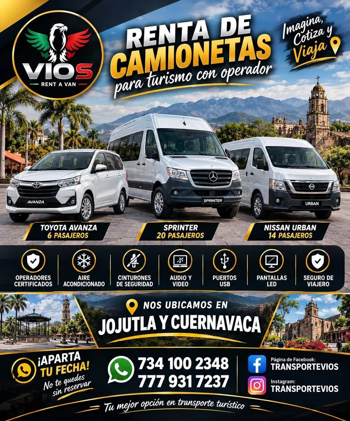 Publicidad de camionetas VIOS con capacidad para grupos pequeños